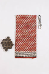 Red/Black Pure Cotton Mul Hand Block Saree